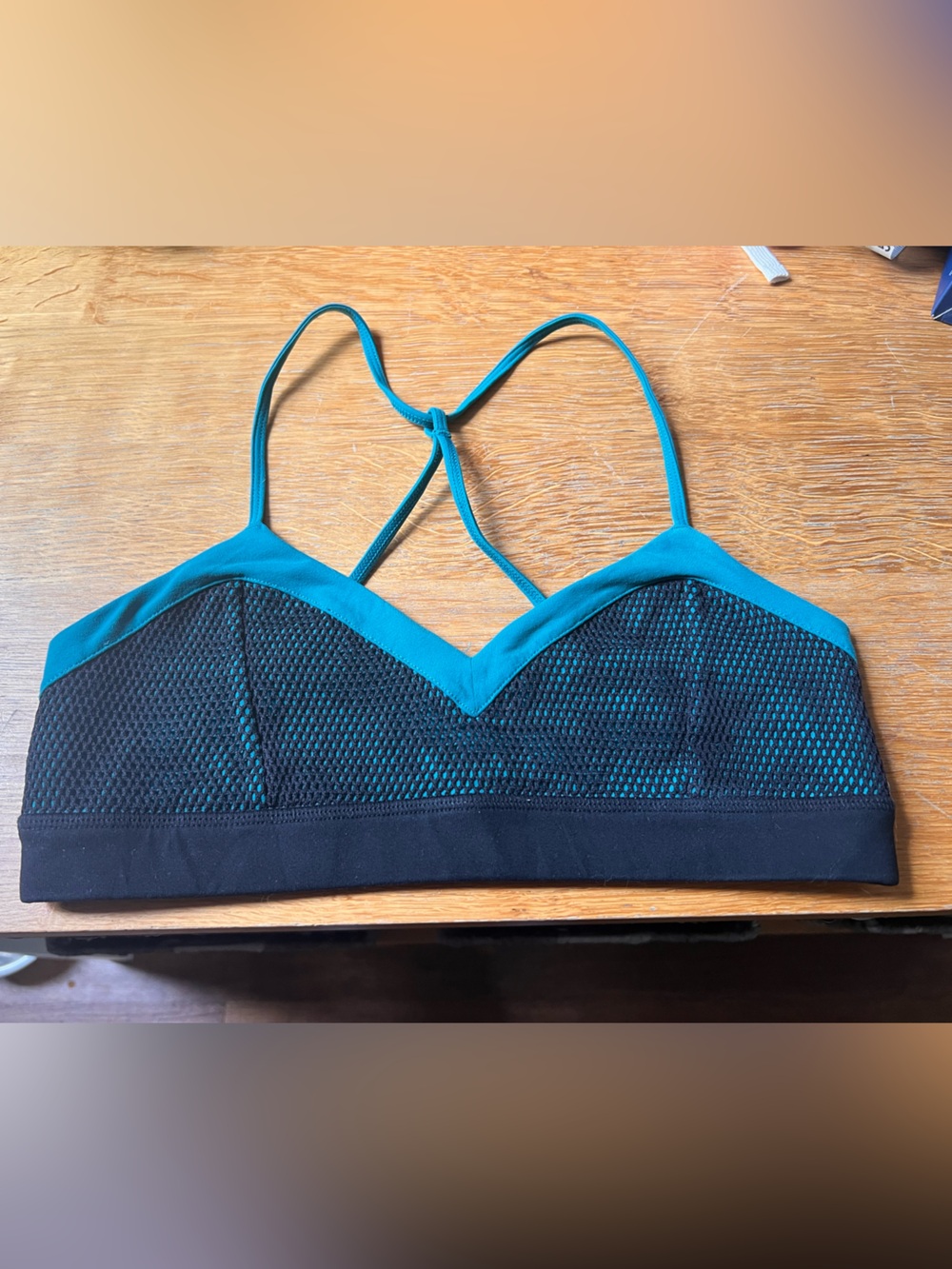 ALO Yoga Teal and Black Mesh Sports Bralette